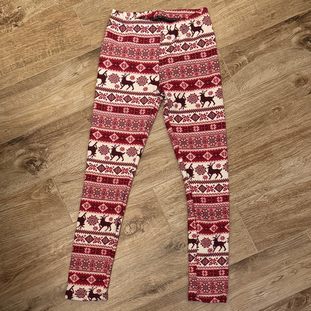 Cozy Red & Cream Holiday Leggings with soft lining inside
